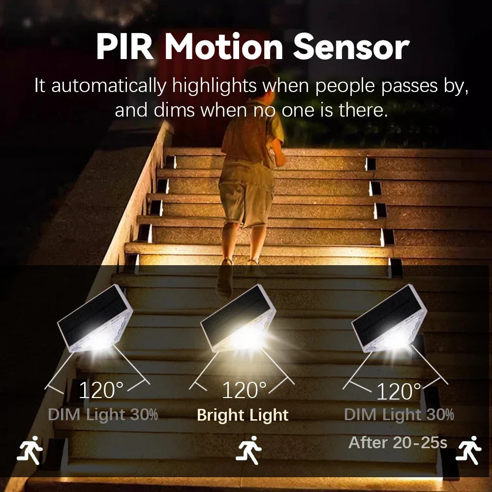 MOTION SENSOR OR LIGHT CONTROL LED SOLAR OUTDOOR STEP LIGHTS