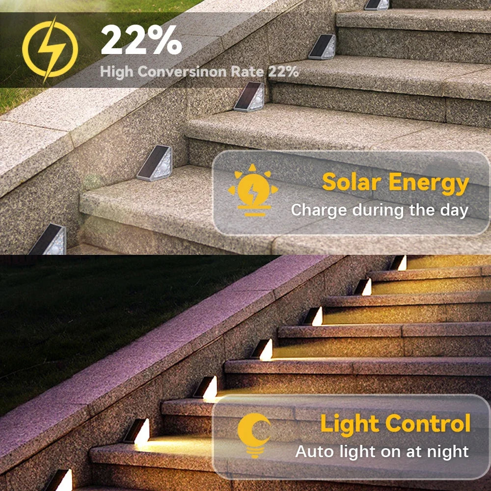 MOTION SENSOR OR LIGHT CONTROL LED SOLAR OUTDOOR STEP LIGHTS